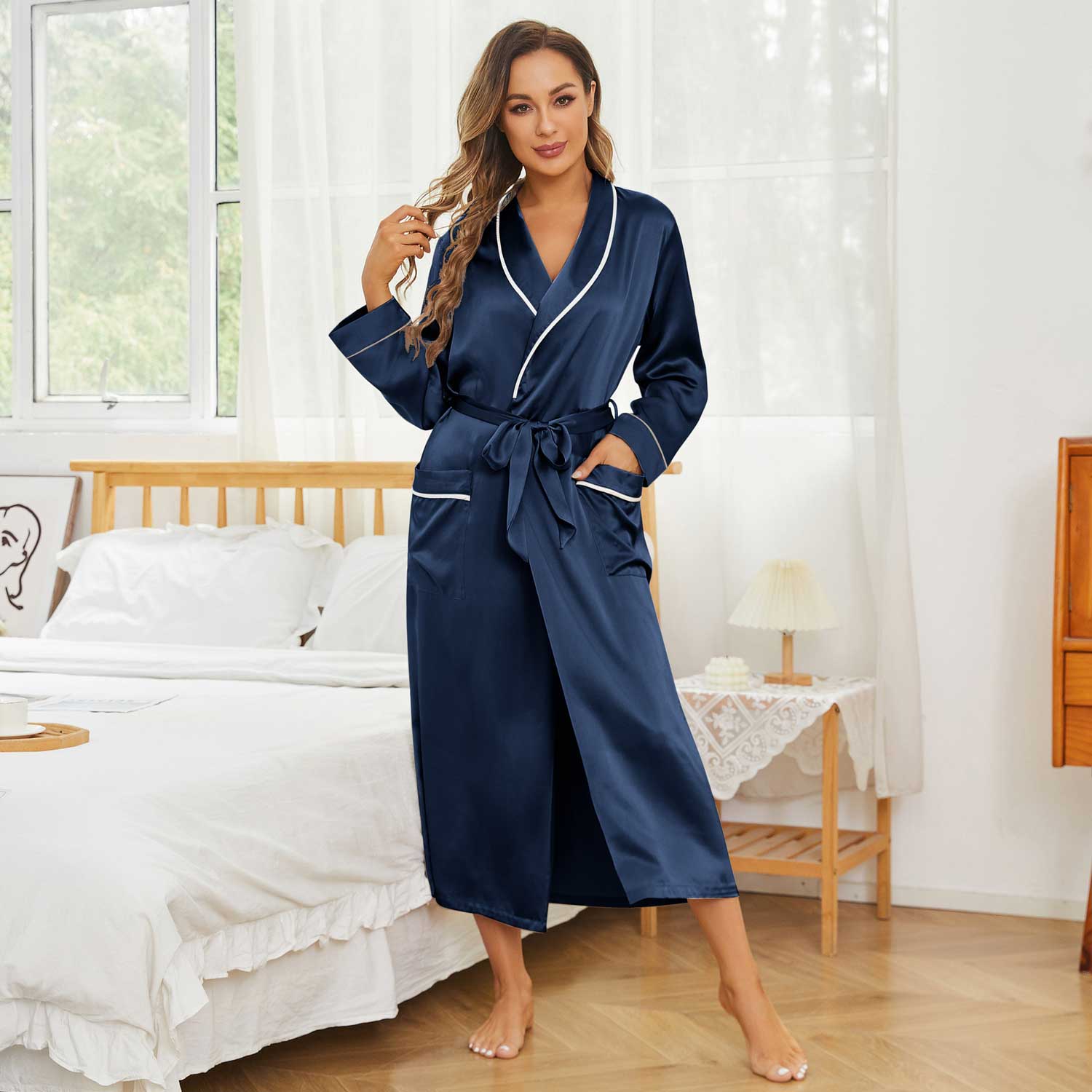 Full Length Silk Robes For Women With Belt Wrap 100% Real Mulberry Silk Robe - slipintosoft