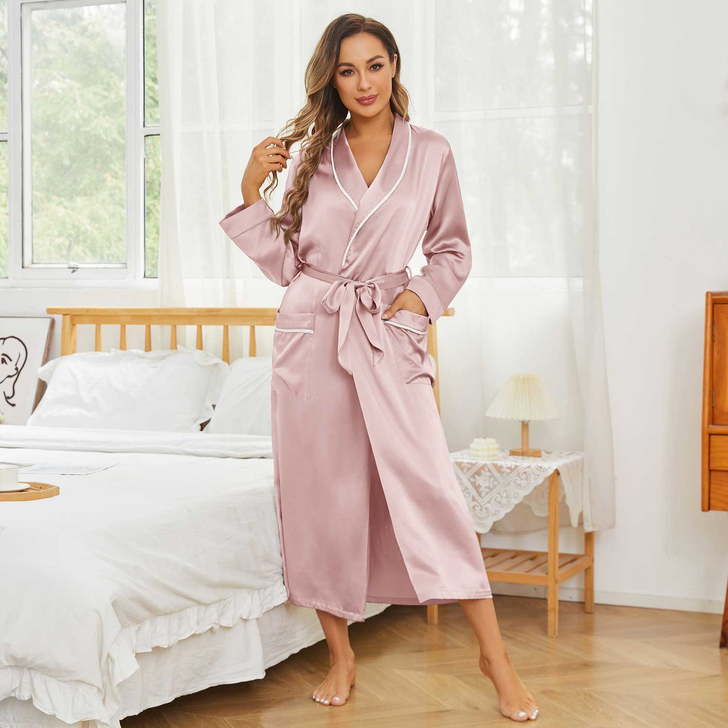 Full Length Silk Robes For Women With Belt Wrap 100% Real Mulberry Sil