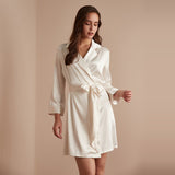 Glossy Womens Silk Robe Mid-Length Mulberry Silk Bathrobe Sleepwear - slipintosoft