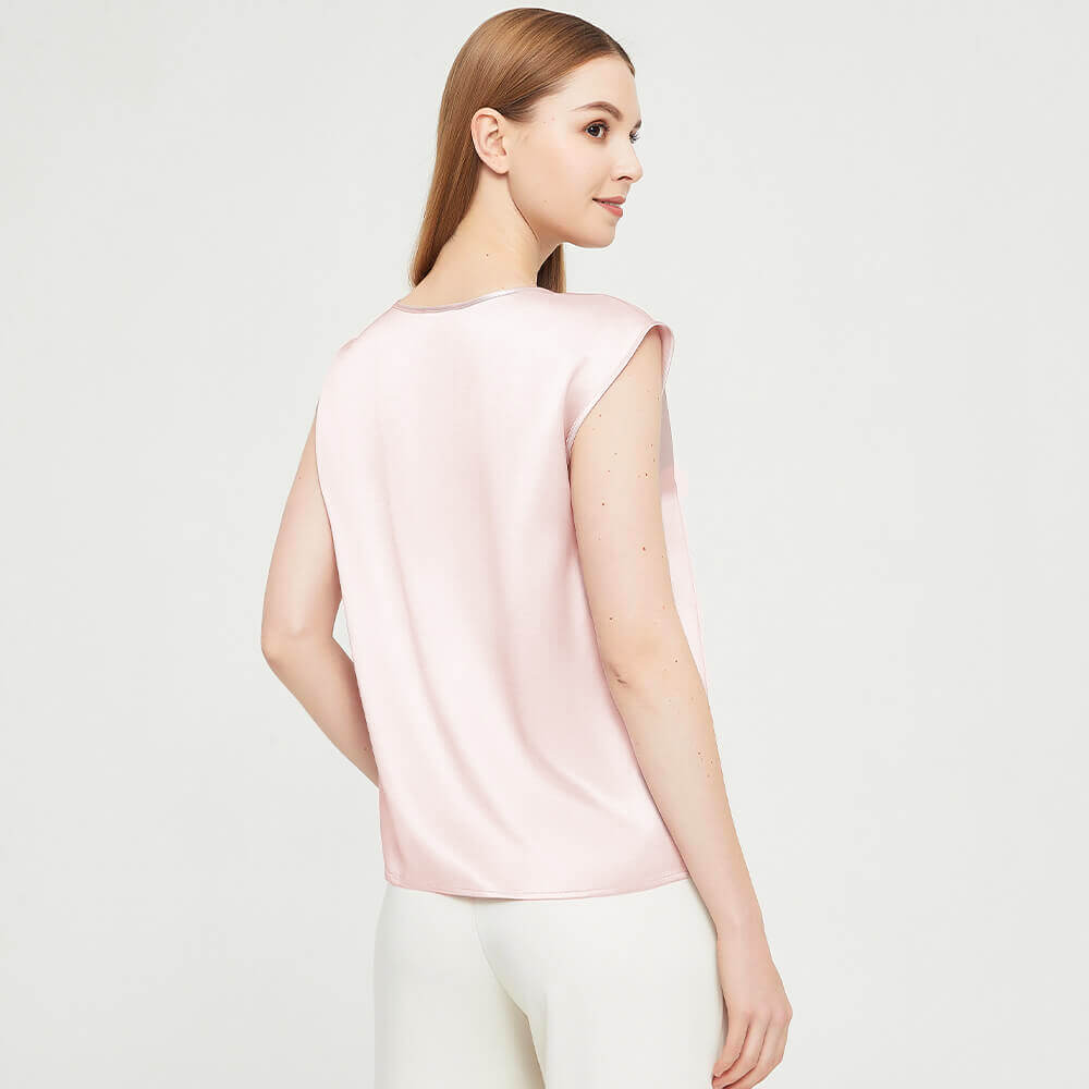 Light Pink Sleeveless Silk Tank Top For Women - slipintosoft
