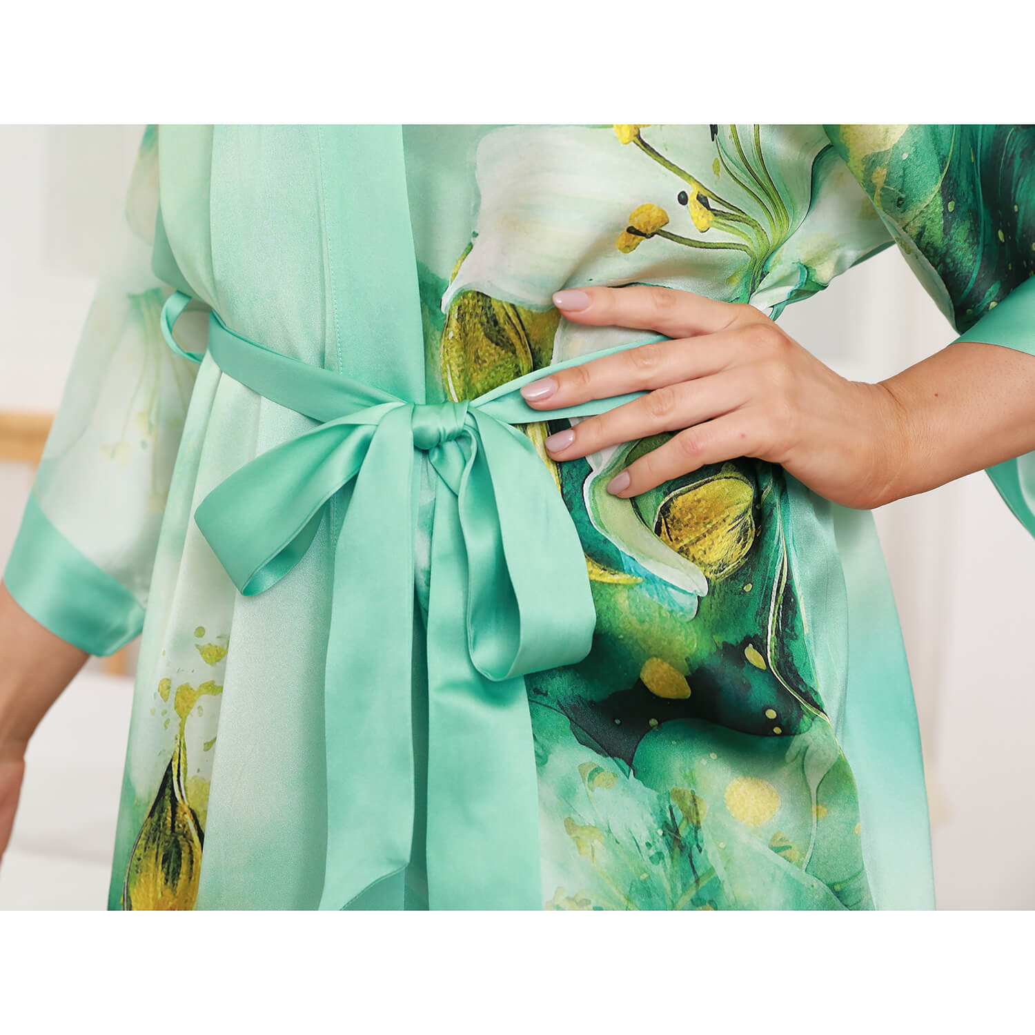 Long 100% Silk Kimono Robes Handpainted Flower for Women Silk Robe - slipintosoft