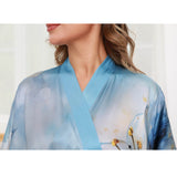 Long 100% Silk Kimono Robes Handpainted Flower for Women Silk Robe - slipintosoft