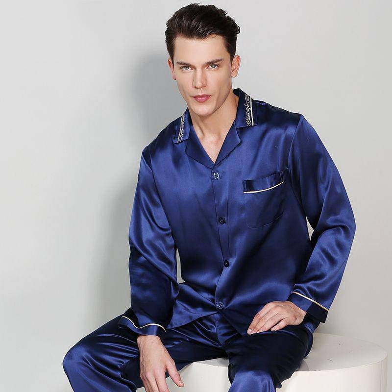 Long Classic Silk Pajama Set for Men With Luxury Collar Most Comfortable Silk Nightwear - slipintosoft