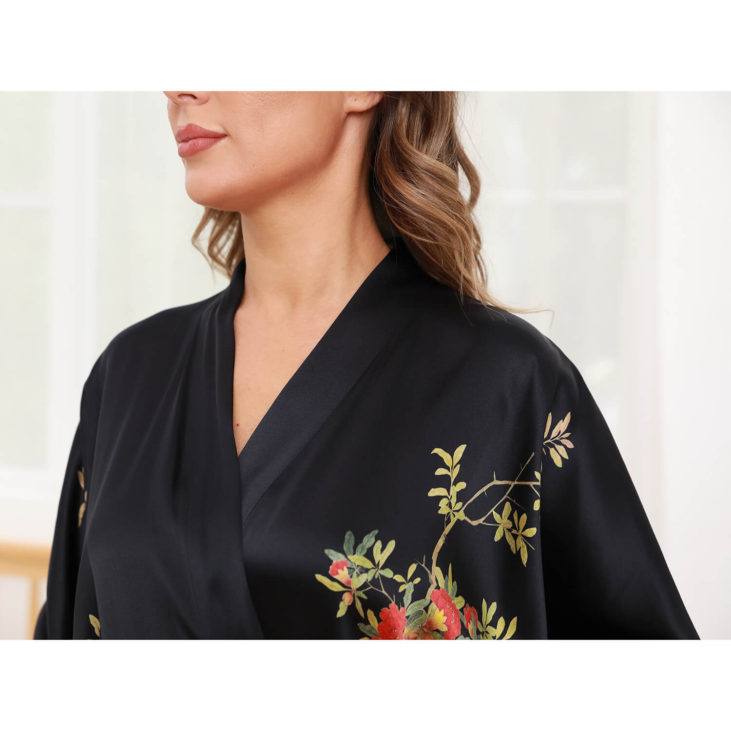 Long Flower Silk Kimono Robe for Women 100% Elegant Handpainted Silk Robes - slipintosoft