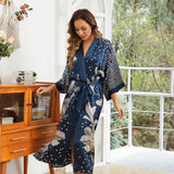 Long Silk Kimono Robe 100% Handpainted Flower Women Silk Robes - slipintosoft