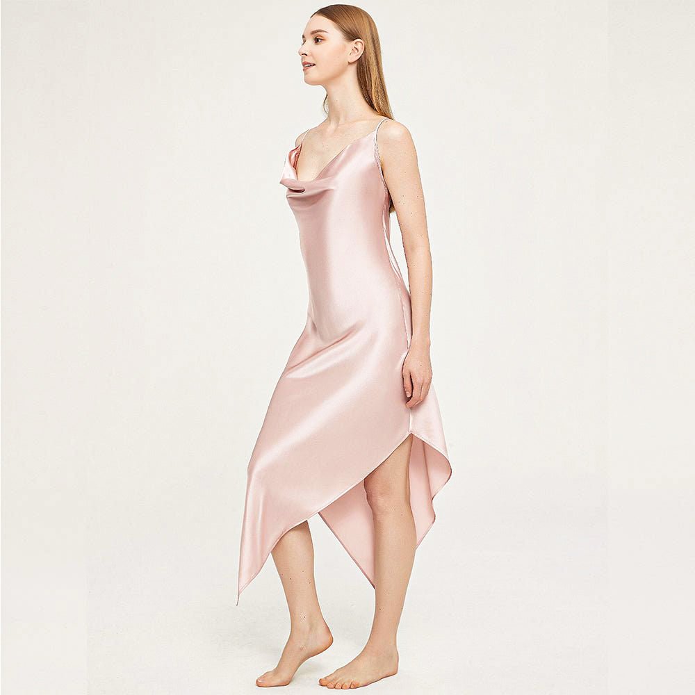 Luxurious Mulberry Silk Long Nightgown Sexy Draped Neck Nightdress - slipintosoft