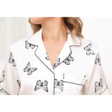 Luxury Butterfly Short Women Silk Pajamas Set 100% Mulberry Silk Sleepwear - slipintosoft