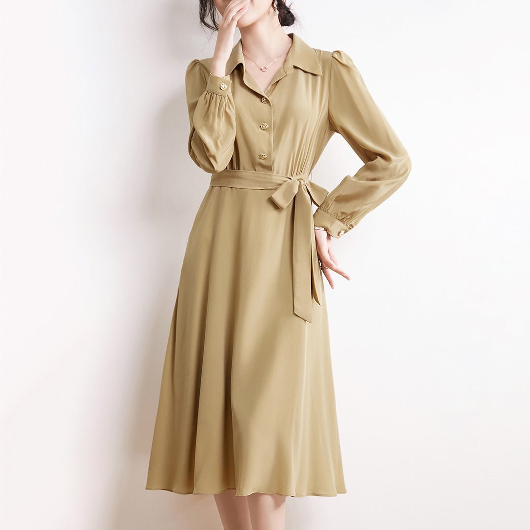 Luxury & Elegant Long Sleeves Silk Dresses 100% Mulberry Silk Dress - slipintosoft