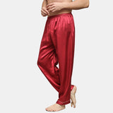 Men's Claret Silk Pajama Pants with Gold Trimming - slipintosoft