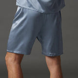 Men's Luxurious 19 Momme Dusty Blue Silk Tank Top and Shorts Set - slipintosoft