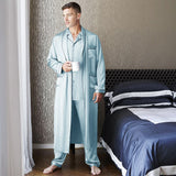 Men's Luxurious Silk Pajamas and Robe Set Light Blue - slipintosoft