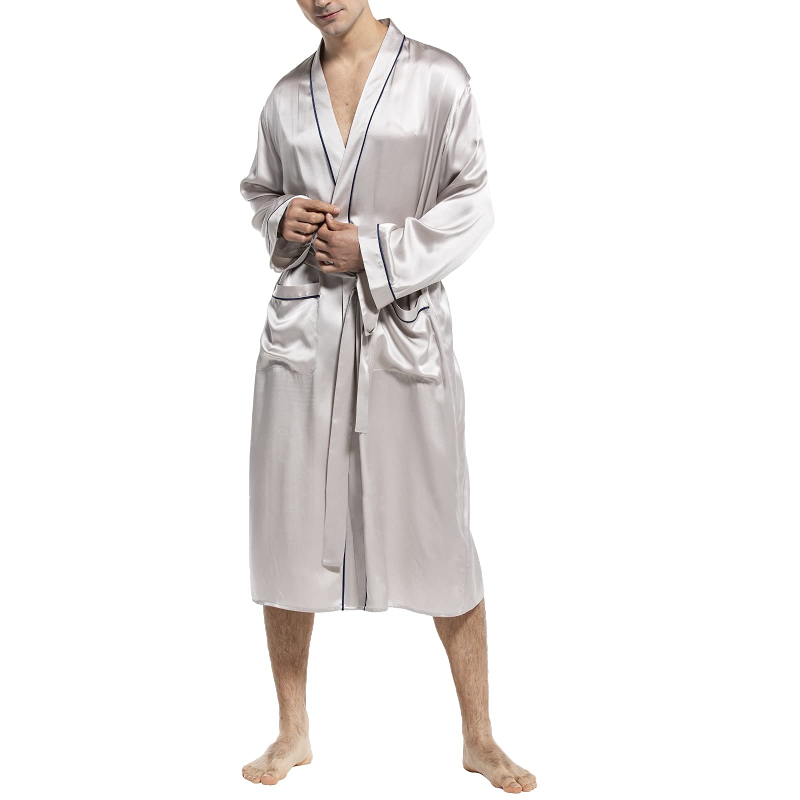 Men's Silk Robe Luxury Long Silk Bath Robe 100% Male Kimono Silk Robe - slipintosoft
