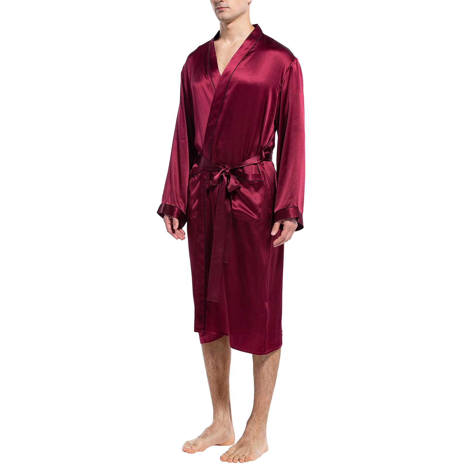 Men's Silk Robe Luxury Long Silk Bath Robe 100% Male Kimono Silk Robe - slipintosoft