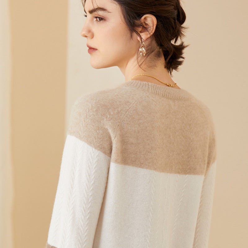 Mock Neck Cashmere Sweater For Women Mixed Long Sleeve Warm Cashmere Sweater - slipintosoft