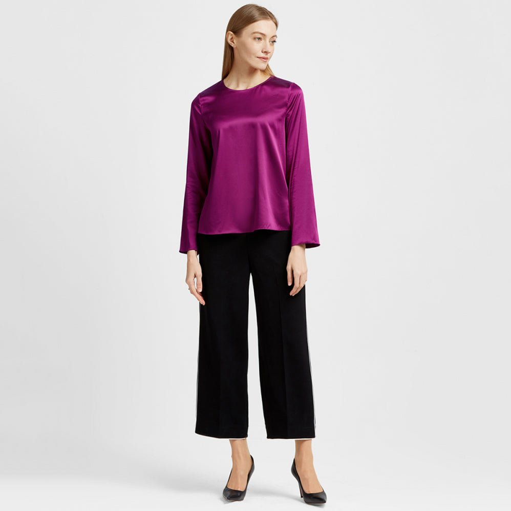 Mulberry Silk Blouse for women Long Sleeve Pullover Ladies Round Neck Silk Shirt - slipintosoft
