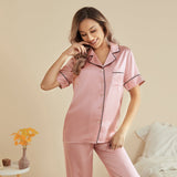 Mulberry Silk Pajama Set for Women Short Sleeve Long Pant Women's Silk Sleepwear - slipintosoft