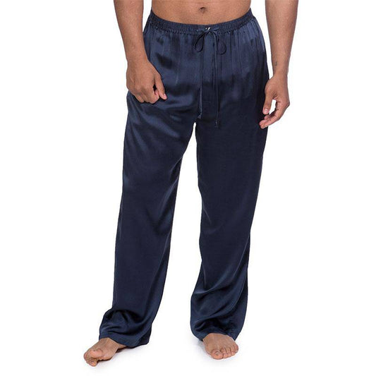 Navy Blue Men's Silk Pajama Pants Long Real Silk Pajamas Bottoms Sleep Bottoms Lounge Pyjamas Pants - slipintosoft