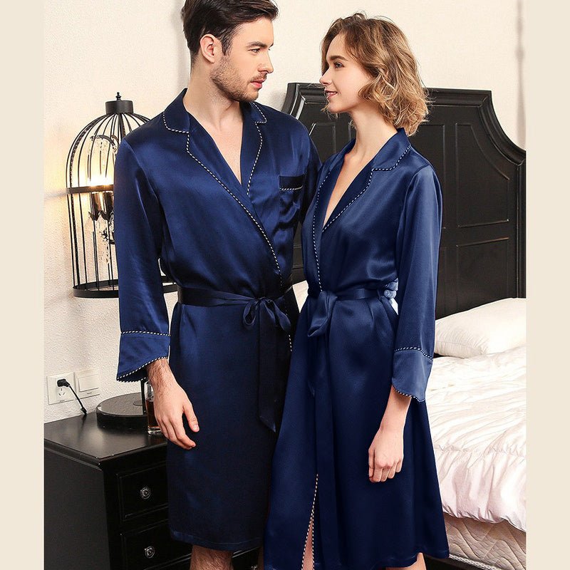 22 Momme Long Sleeves Silk Robe for Men Luxury Pure Silk Bathrobe Slee
