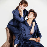 Luxury Mulberry Silk Matching Pajamas Set Solid Color Silk Sleepwear For Couples