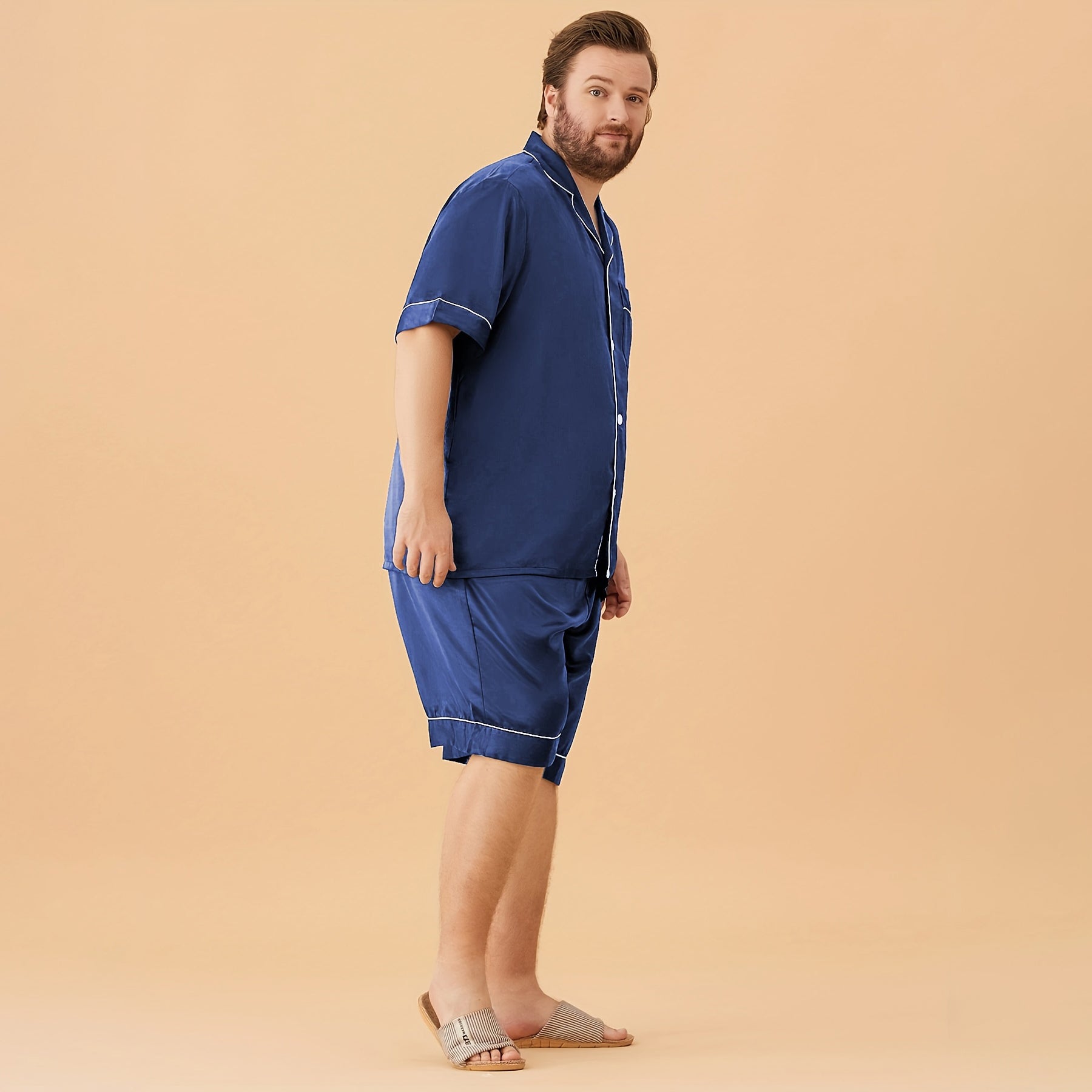 Plus Size Short Silk Pajamas Sets for Men Silk Sleepwear