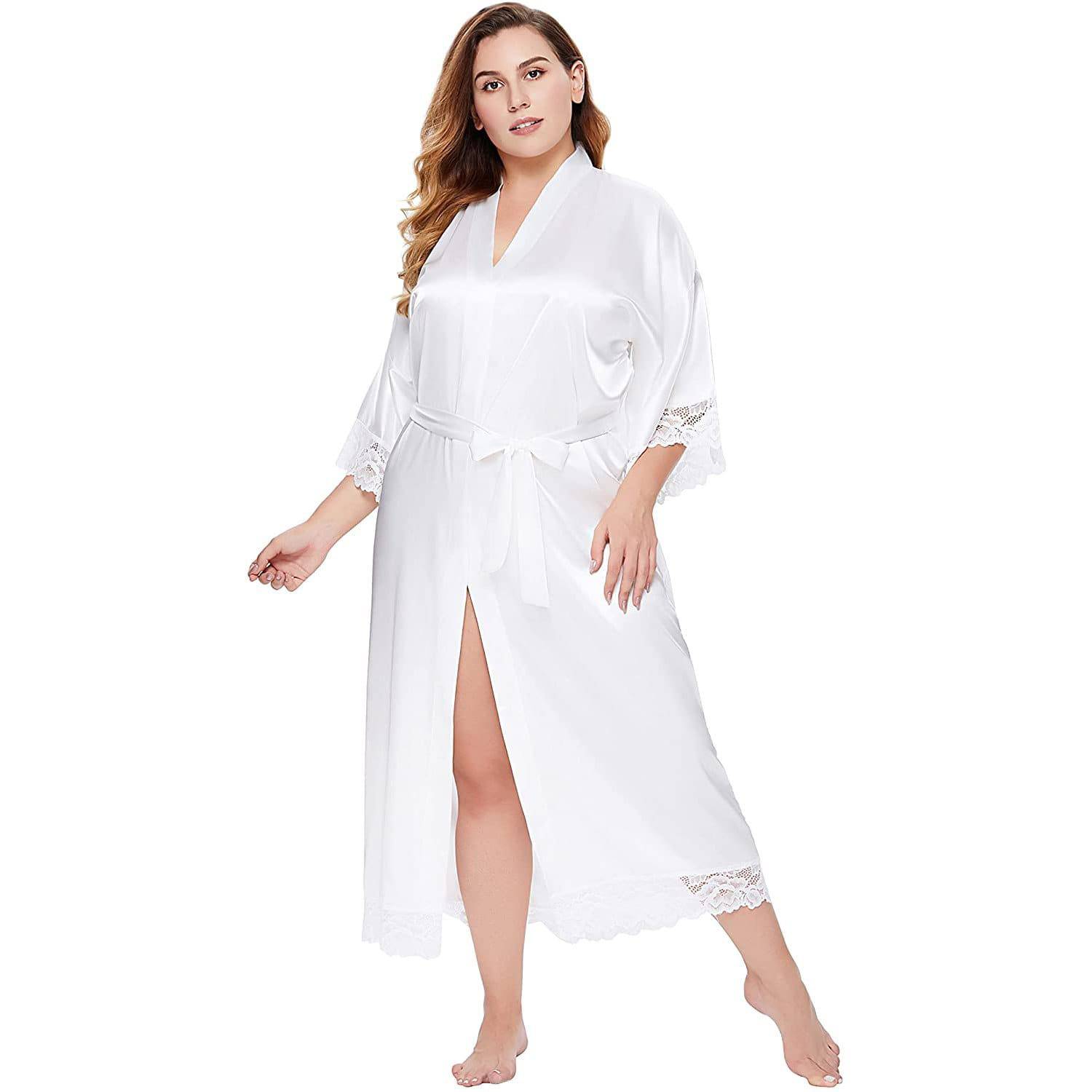 Plus Size Silk lace Robes For Women With Belt 100% Silk Long Kimono Robe Silk Bathrobes - slipintosoft