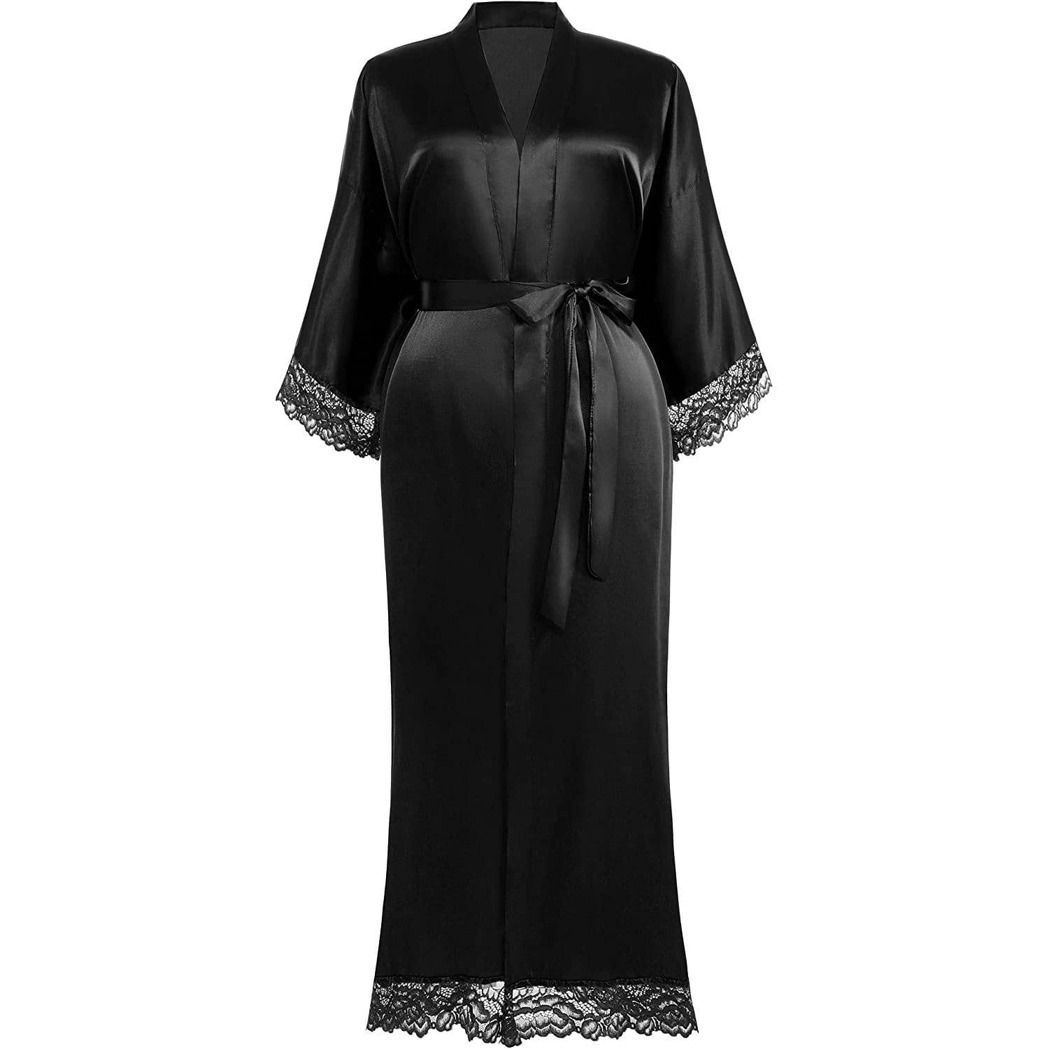 Plus Size Silk lace Robes For Women With Belt 100% Silk Long Kimono Robe Silk Bathrobes - slipintosoft