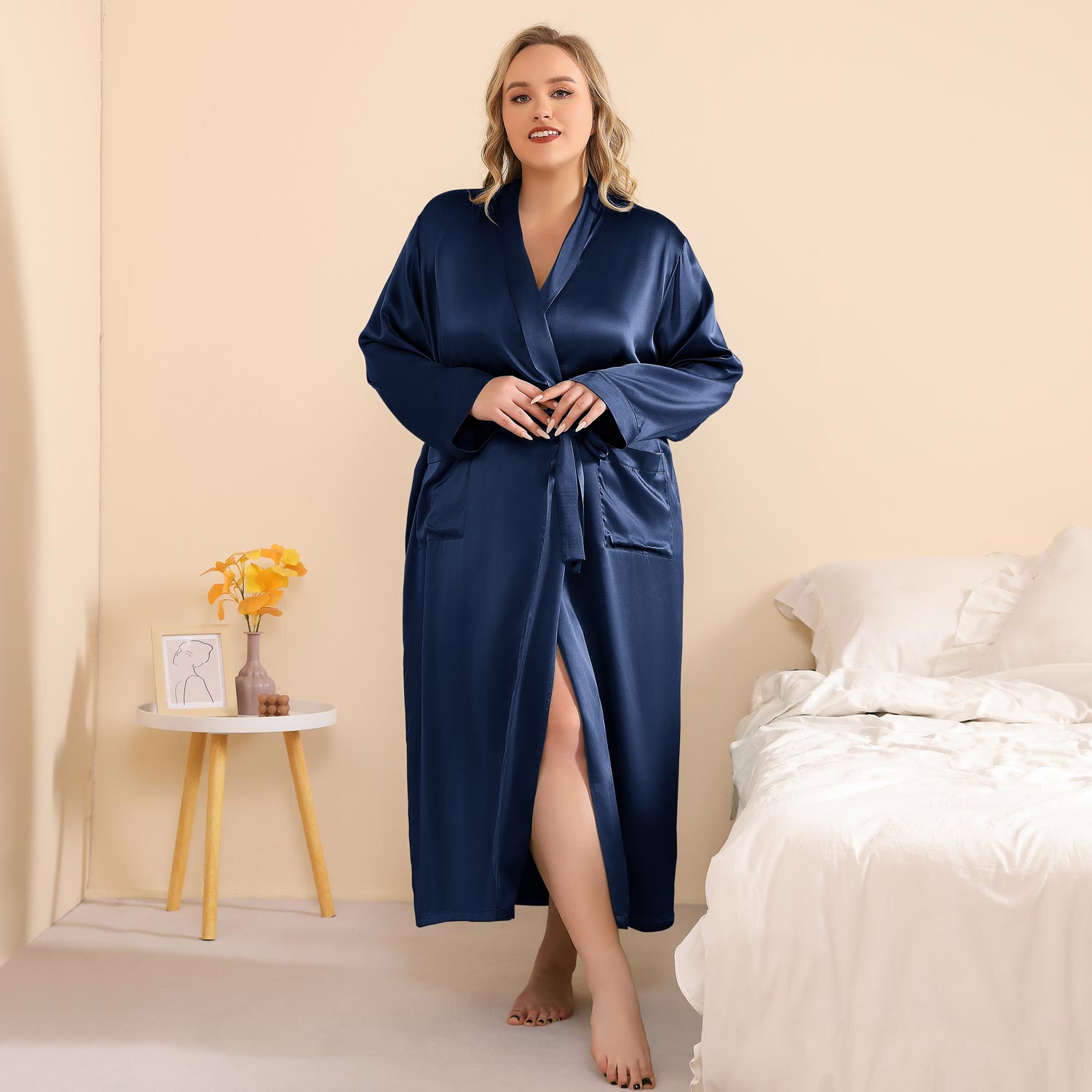 Long Mulberry Silk Robe For Women With Pockets And Belt Luxury Silk Bathrobe