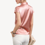 22 Momme Short Sleeves Womens Silk Blouse 100% Mulberry Silk V Neck Top ELegant Ladies Blouse