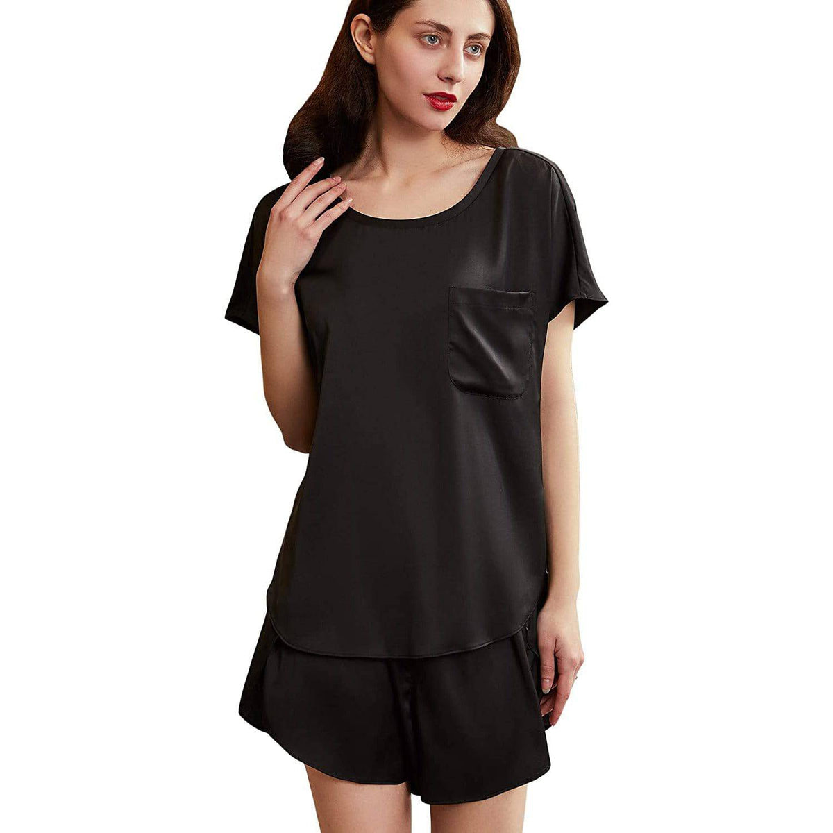 Short Silk Pajama Set for Women Short Sleeves Two-piece Summer luxury Silk Sleepwear - slipintosoft