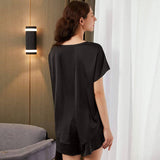 Short Silk Pajama Set for Women Short Sleeves Two-piece Summer luxury Silk Sleepwear - slipintosoft