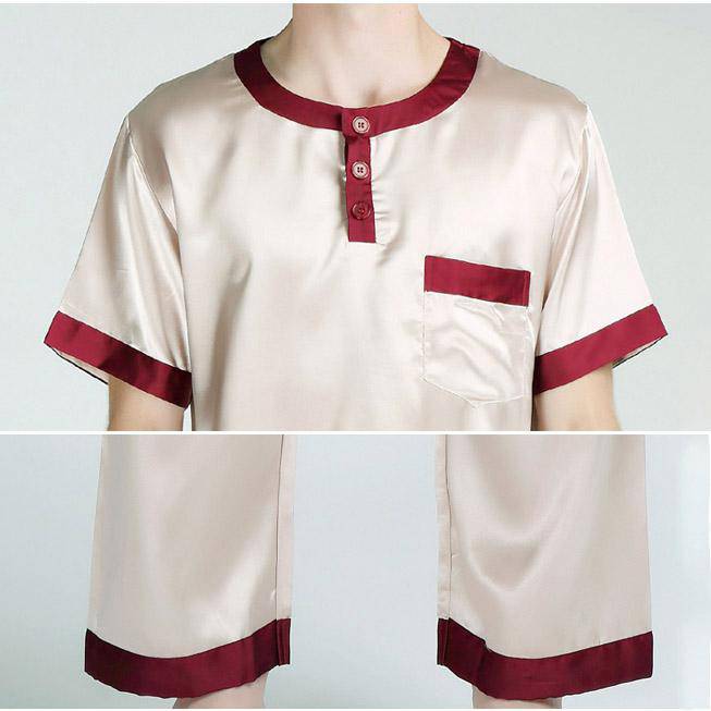 Short Sleeved Silk Pajama Set For Men Long Silk Pajamas Pants Silk Loungewear - slipintosoft