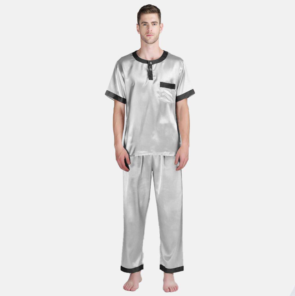 Short Sleeved Silk Pajama Set For Men Long Silk Pajamas Pants Silk Loungewear - slipintosoft