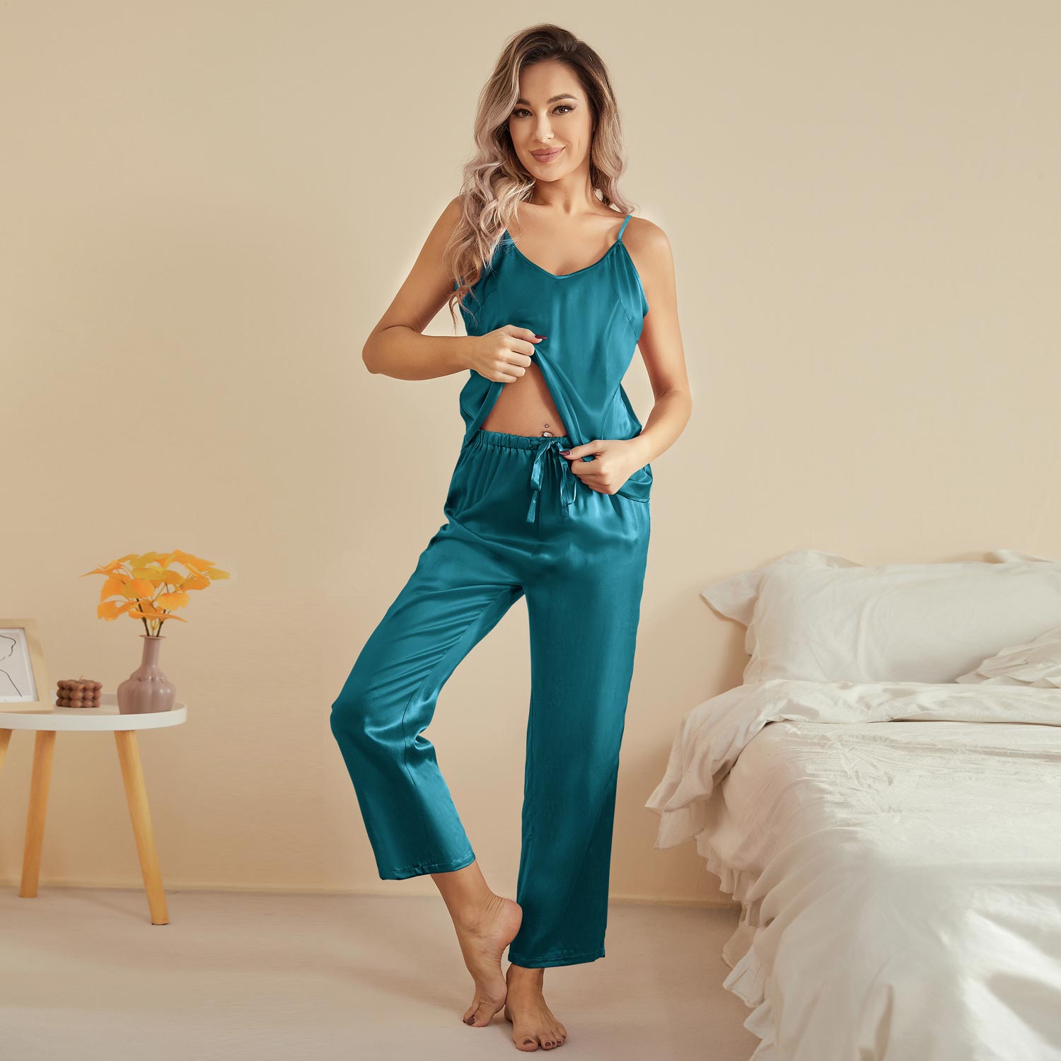 Silk Camisole Pajama Set For Women Summer Silk Pajamas - slipintosoft