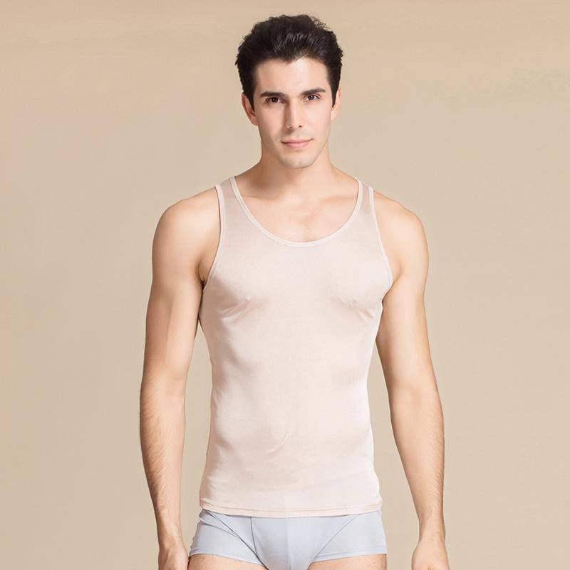 Silk Men's Undershirts Male Sleeveless Silk Tank Top for Men Silk Knitted Shirt - slipintosoft