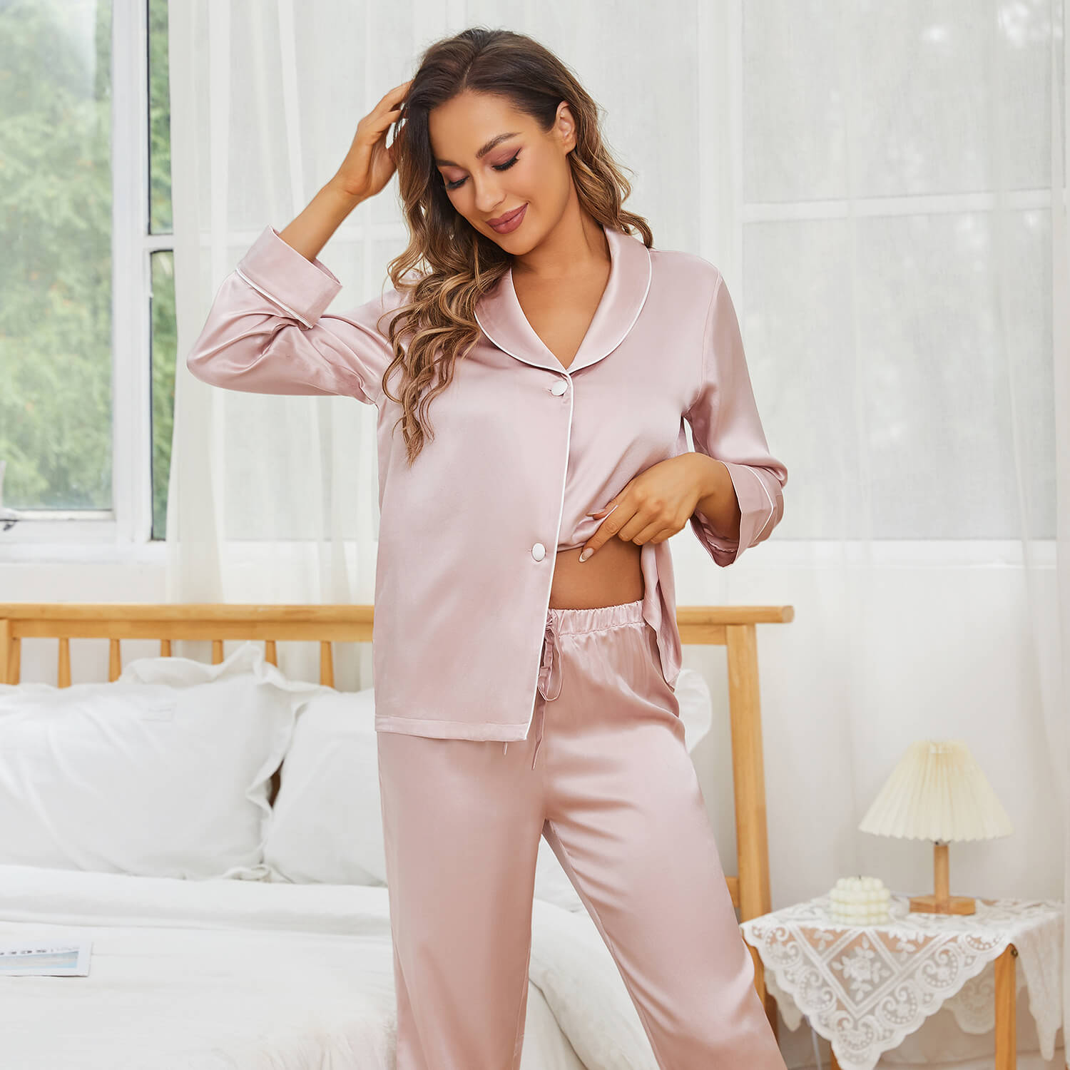 Pink Silk Pajamas Set For Girls