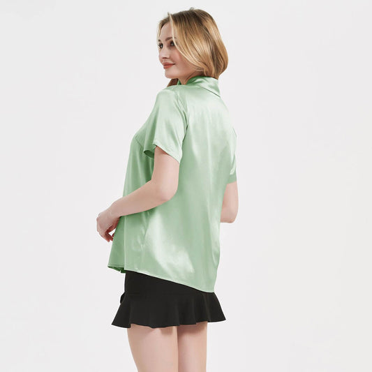 Silk Short-Sleeve Blouse for Office Ladies - slipintosoft