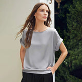 Silvergray Round Neck Short Sleeve Basic Silk Shirt For Women - slipintosoft