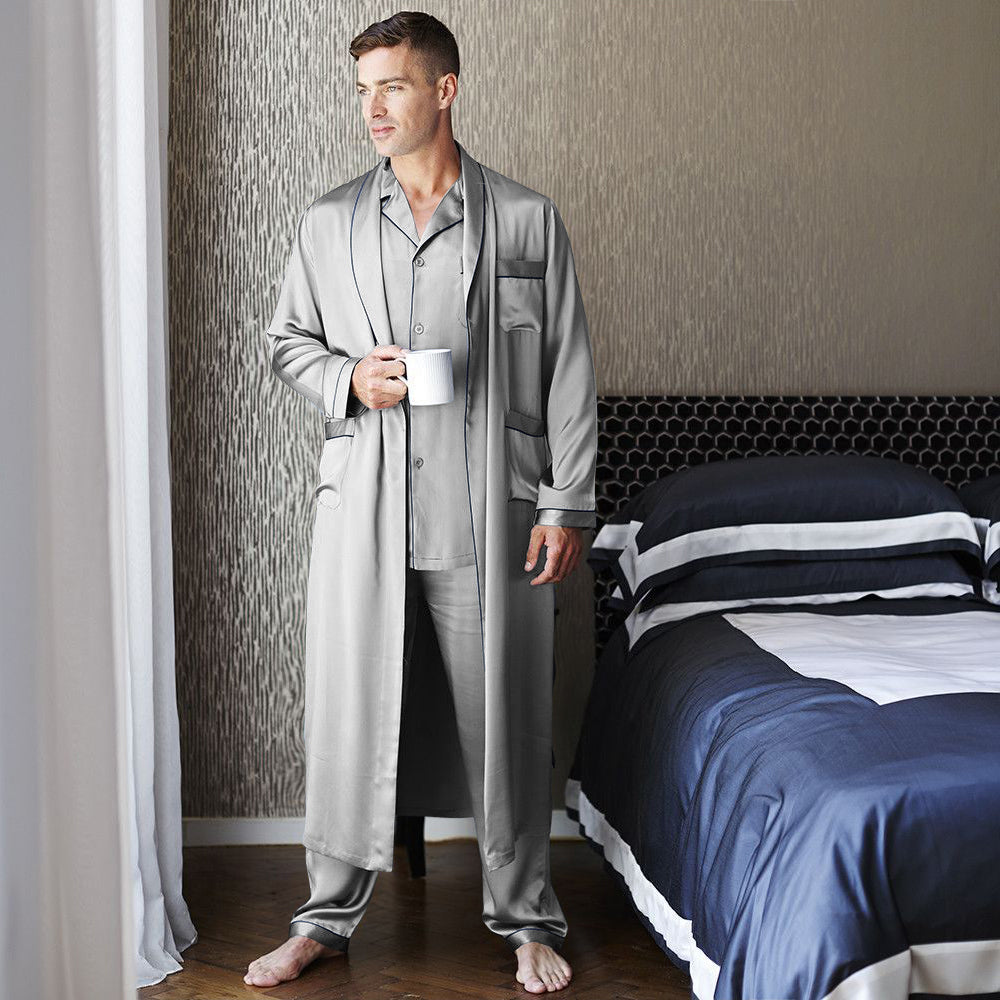 Mens Long Silk Pajamas & Robe Set for Men Full Length Silk Robe Pajamas Set -  slipintosoft
