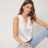 Sleeveless V-neck White Silk Tank Top For Women - slipintosoft