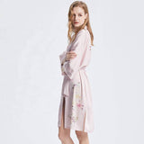 100% Short Silk Kimono Robe Light Pink in Chinese Printing Ladies Sleek and Soft Loungwear -  slipintosoft
