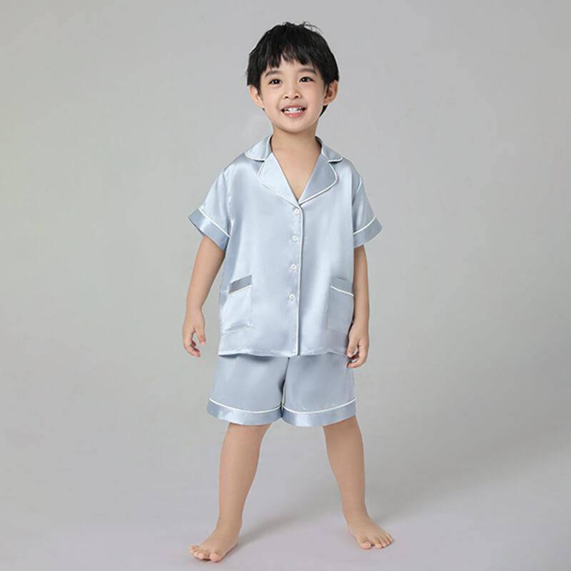 19 Momme Boys Short Silk Pajamas Set Classic Shorts Set Luxury Nightwear for Children -  slipintosoft