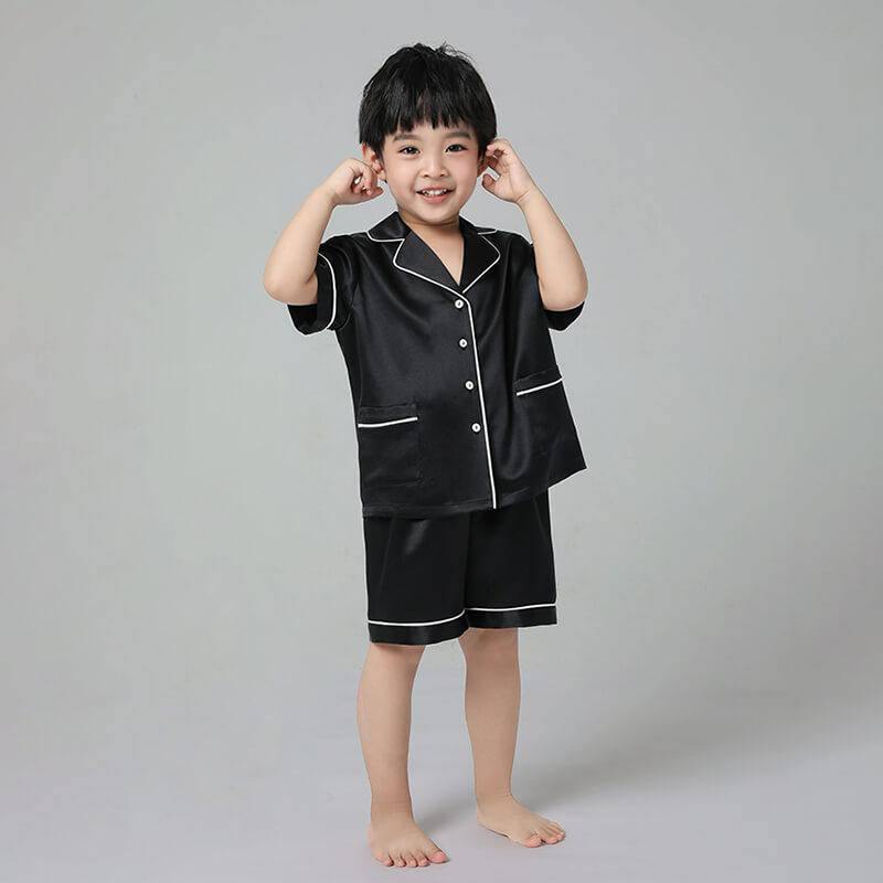 Boys Short Silk Pajamas Set Classic Shorts Silk Sleepwear Set Luxury N