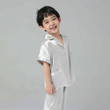 19 Momme Boys Short Silk Pajamas Set White Trimming Kid's Comfortable Nightwear -  slipintosoft