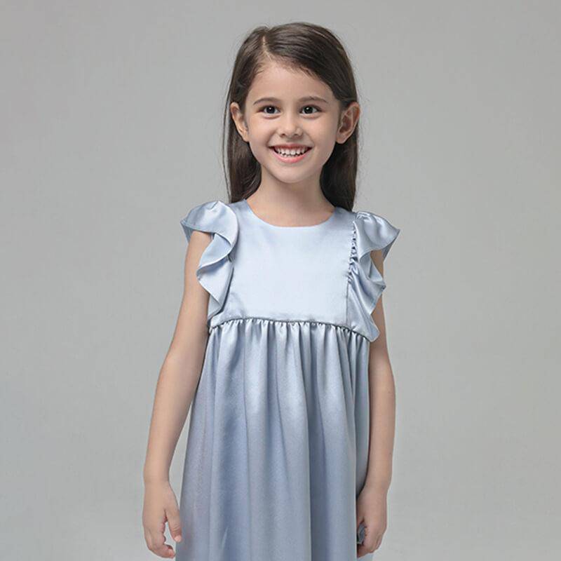 Grils Silk Nightgown Cute Princess Dress with Ruffles Kid's Silk Sleep