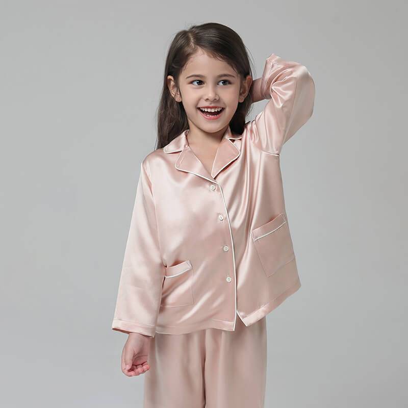 Girls silk Pajamas Set Kid's Silk Pajamas Girls' Cute Long Sleeves Silk  Sleepwear