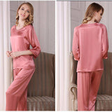 19 Momme Ladies Silk Pajama Set for Women Long V Neck Comfy Silk Lounge Wear -  slipintosoft