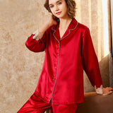 19 Momme Long Sleeved Silk Pajamas Set with lace for Women 100 silk pajamas sleepwear -  slipintosoft