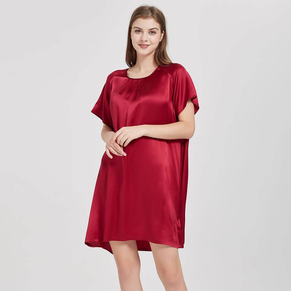 19 Momme Women's Silk Nightgown Loose Mulberry Silk Dress with Short Sleeves -  slipintosoft