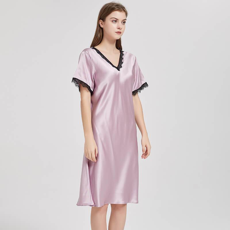 Silk Nightgown with Lace Women Luxury Silk Sleepwear