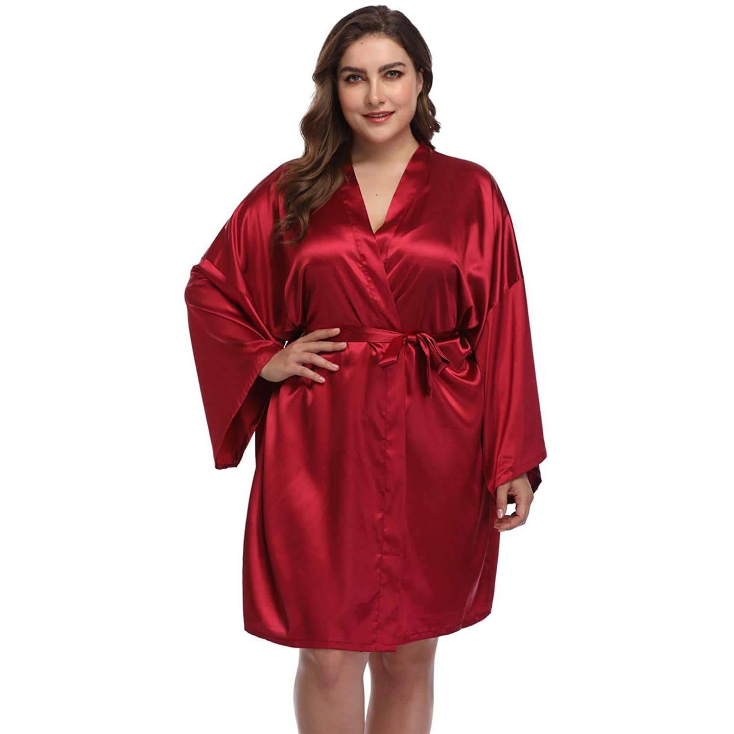 Plus Size Silk Robes For Women With Belt 100% Real Short Silk Kimono R